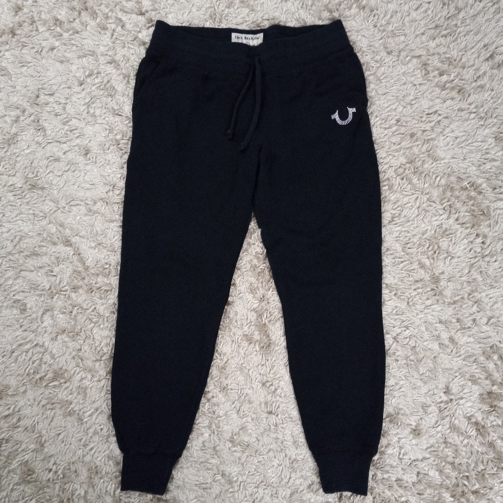 True Religion Black Studded Logo Drawstring Jogger